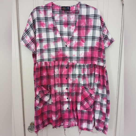 Dolls Kill Delia's Bleach Washed Plaid Dress - Picture 1 of 3